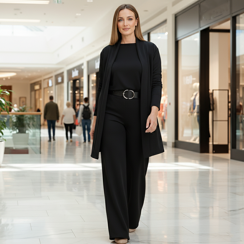 Elena – Elegantes 3-teiliges Set mit raffinierter Passform (Cardigan, Oberteil und Hose)