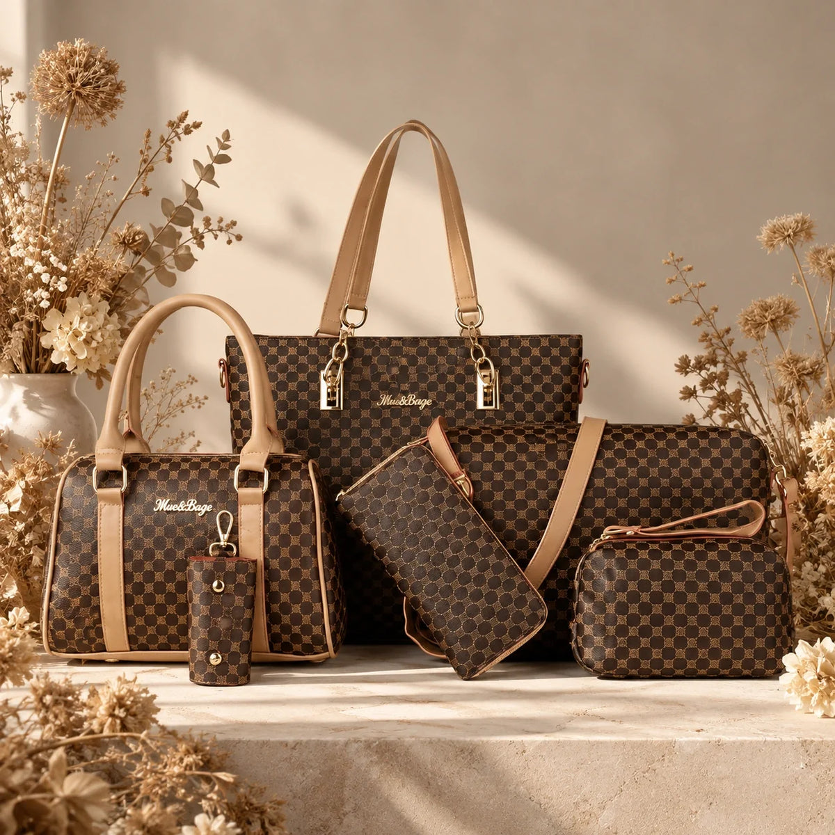 Bohème | 6-teiliges Damen-Handtaschen-Set – Shopper, Handtasche, Clutch, Umhängetasche, Geldbörse & Schlüsseletui