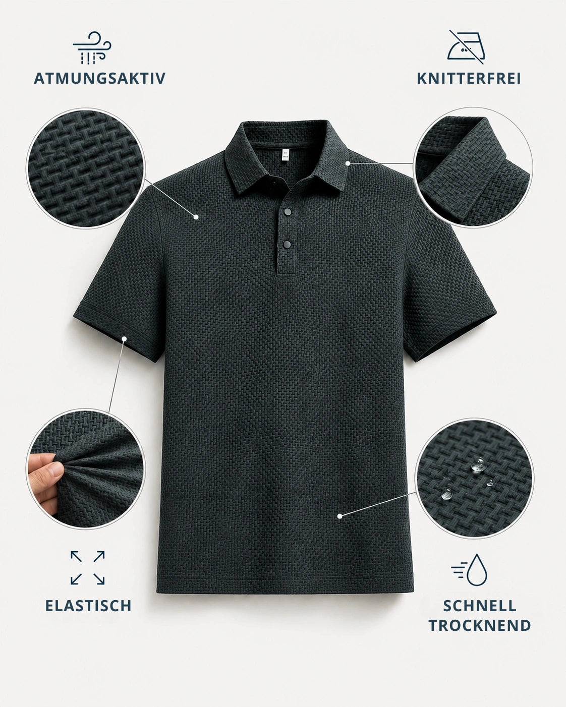Bequemes texturiertes Stretch-Poloshirt | Kaufe 1, Erhalte 1 Gratis