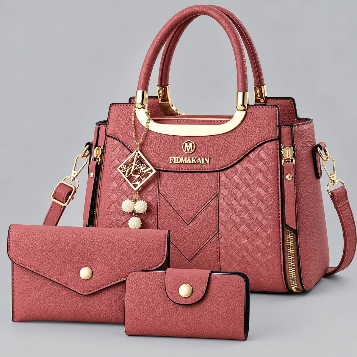 Chevron | 3-teiliges Damen-Handtaschen-Set – Shopper, Geldbörse & Kartenetui