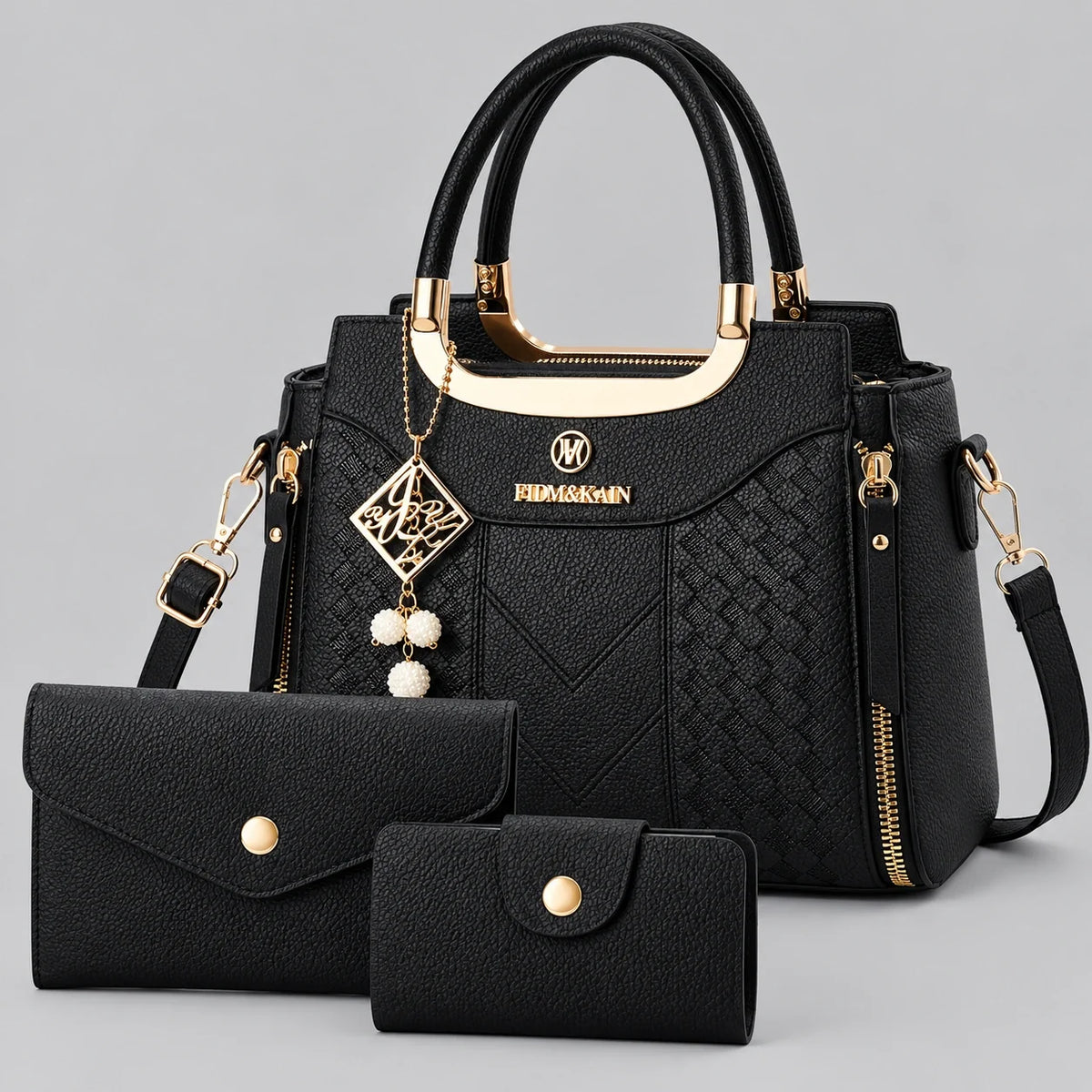 Chevron | 3-teiliges Damen-Handtaschen-Set – Shopper, Geldbörse & Kartenetui