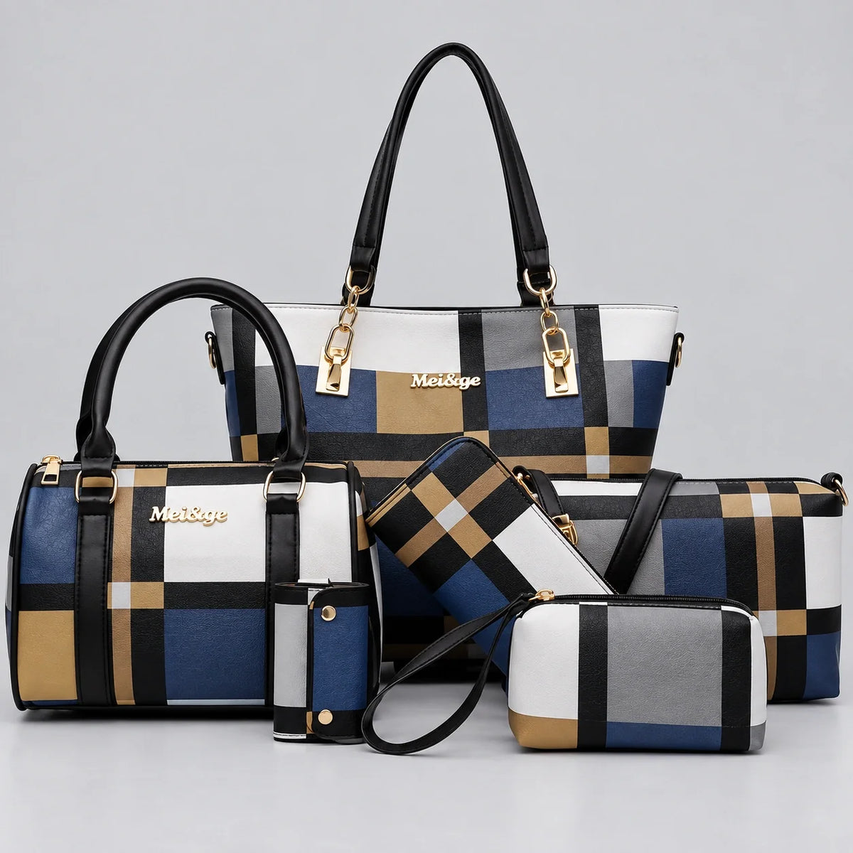 Élodie | 6-teiliges Damen-Handtaschen-Set – Shopper, Henkeltasche, Umhängetasche, Clutch & Geldbörse