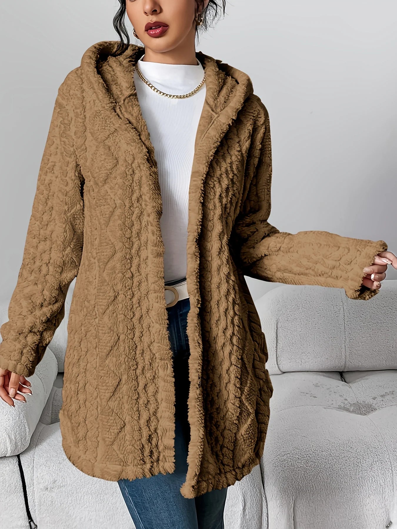 Fleece-Cardigan für Damen mit Kapuze – Louise