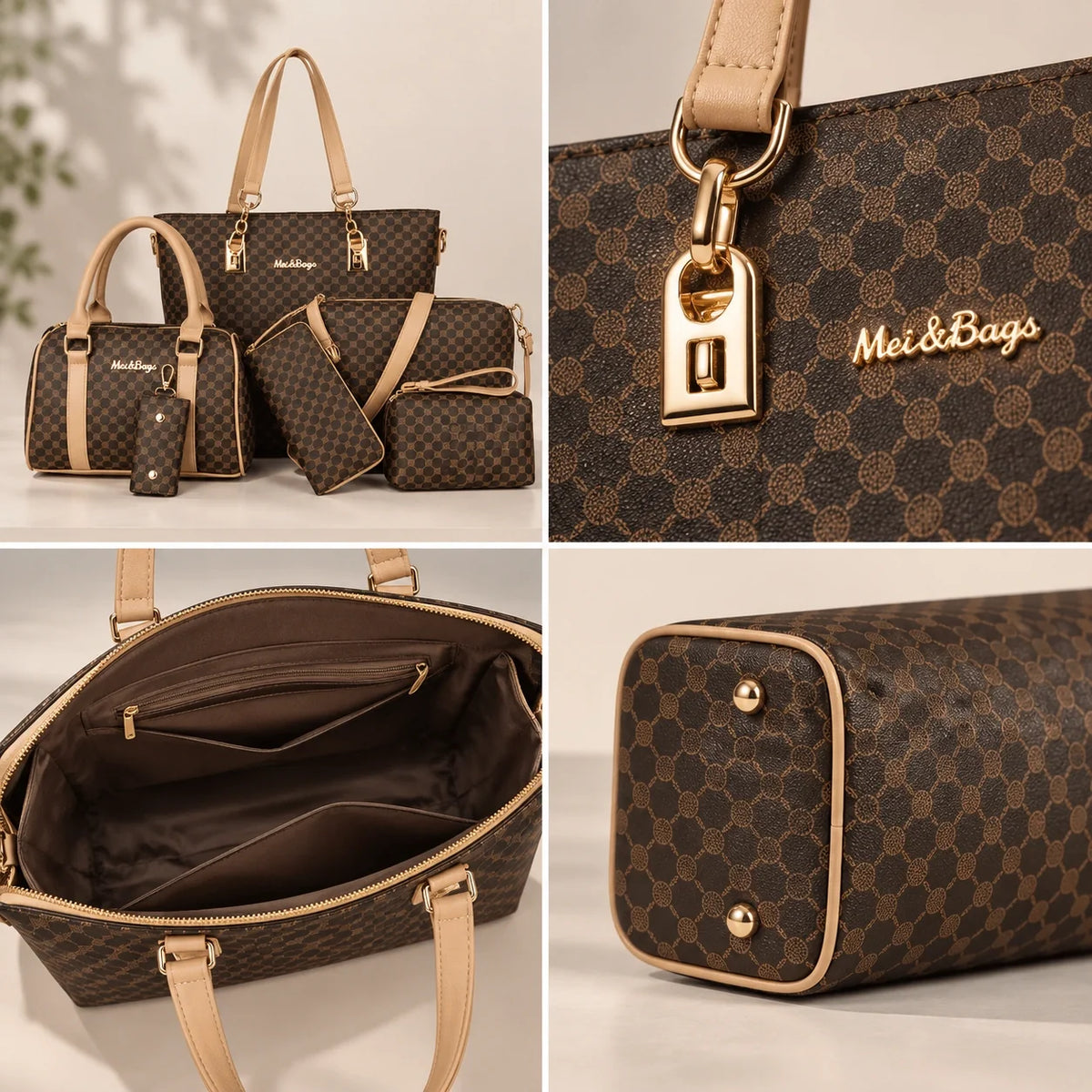 Bohème | 6-teiliges Damen-Handtaschen-Set – Shopper, Handtasche, Clutch, Umhängetasche, Geldbörse & Schlüsseletui
