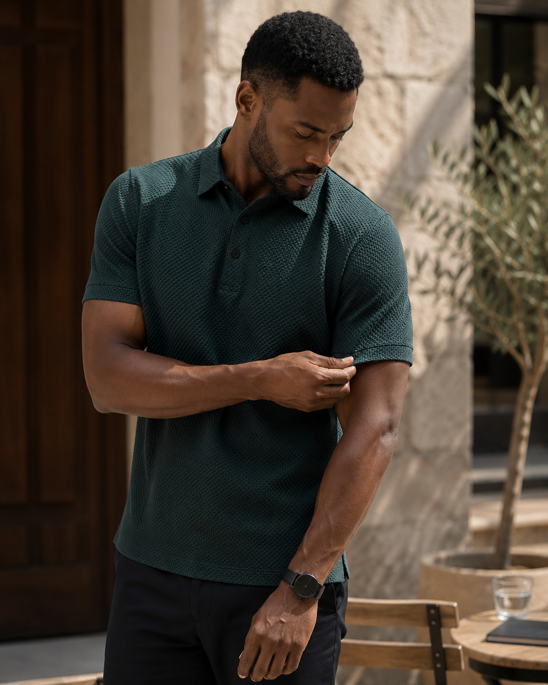 Bequemes texturiertes Stretch-Poloshirt | Kaufe 1, Erhalte 1 Gratis
