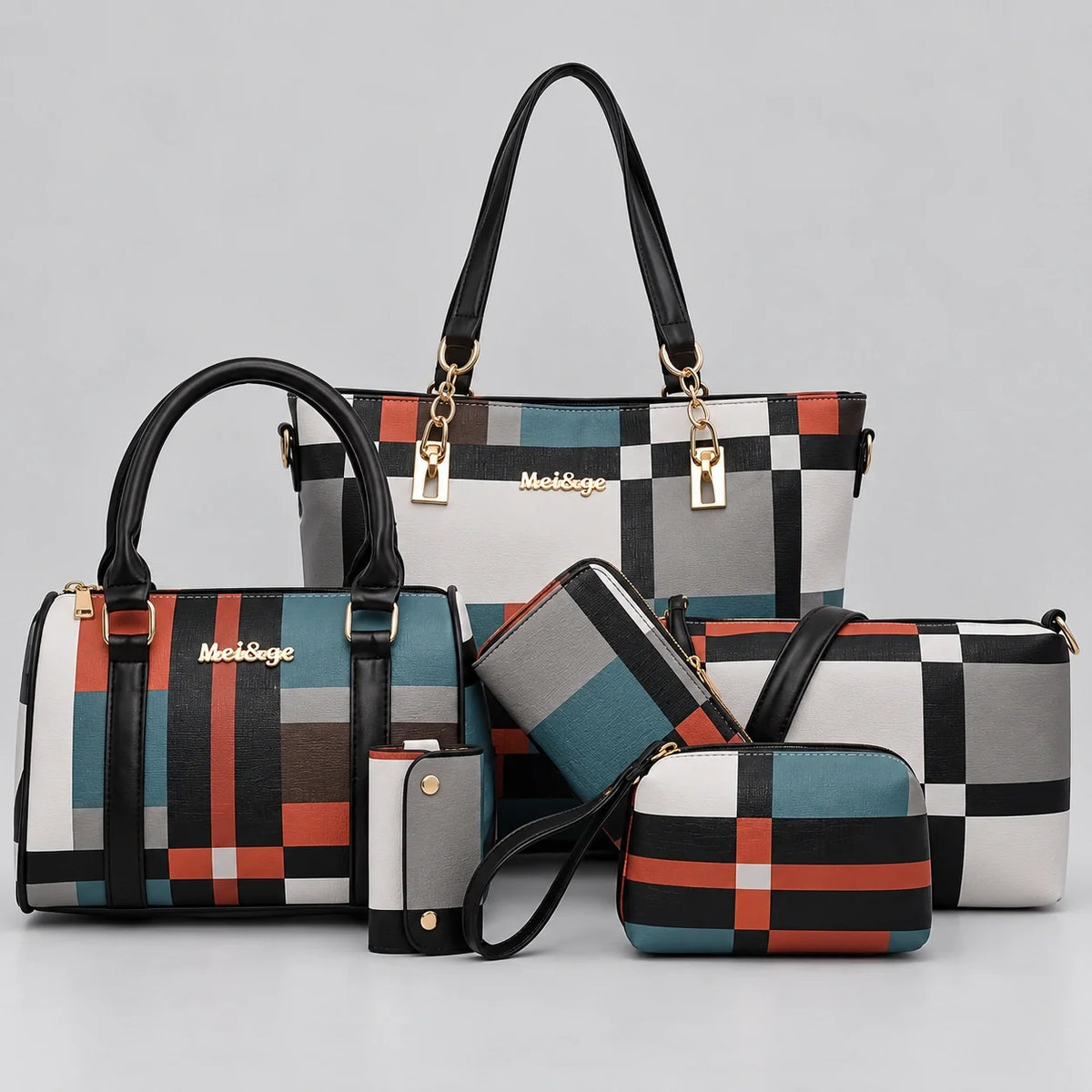 Élodie | 6-teiliges Damen-Handtaschen-Set – Shopper, Henkeltasche, Umhängetasche, Clutch & Geldbörse