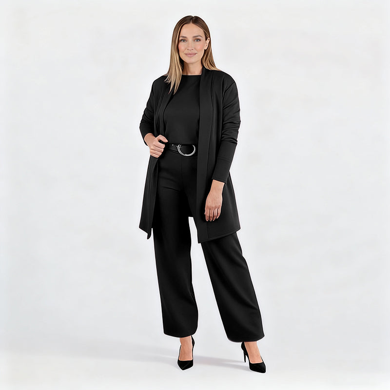 Elena – Elegantes Damen-Set mit 3 Teilen (Cardigan, Oberteil und Hose)