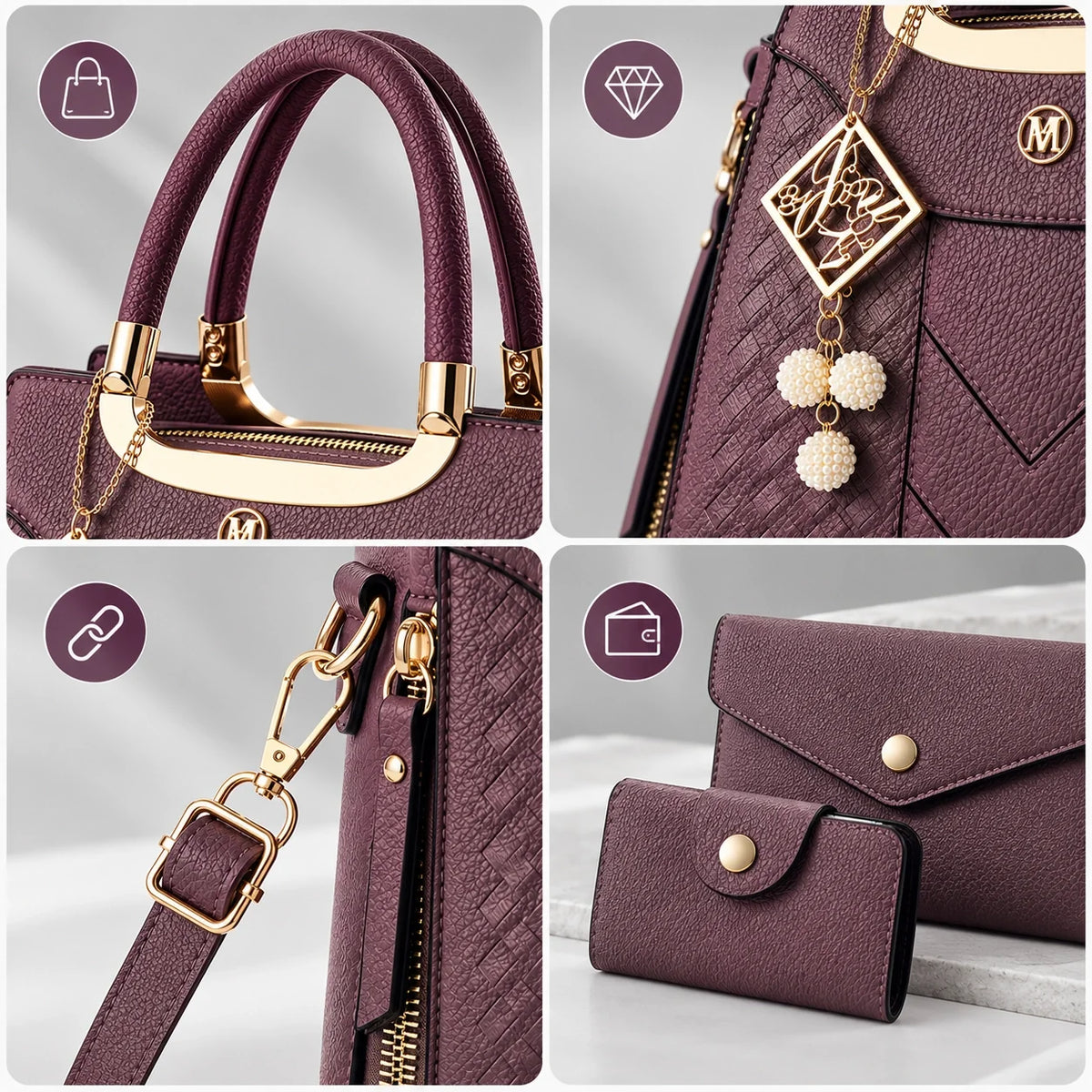 Chevron | 3-teiliges Damen-Handtaschen-Set – Shopper, Geldbörse & Kartenetui