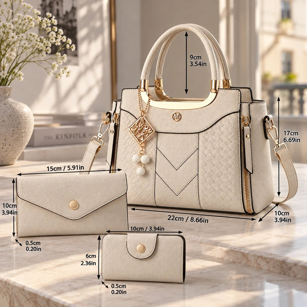 Chevron | 3-teiliges Damen-Handtaschen-Set – Shopper, Geldbörse & Kartenetui