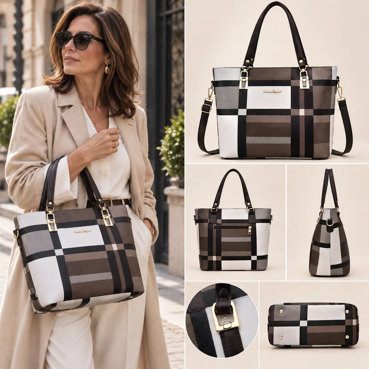 Élodie | 6-teiliges Damen-Handtaschen-Set – Shopper, Henkeltasche, Umhängetasche, Clutch & Geldbörse