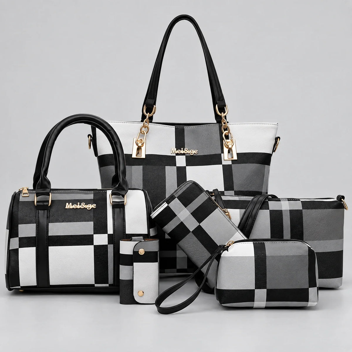 Élodie | 6-teiliges Damen-Handtaschen-Set – Shopper, Henkeltasche, Umhängetasche, Clutch & Geldbörse