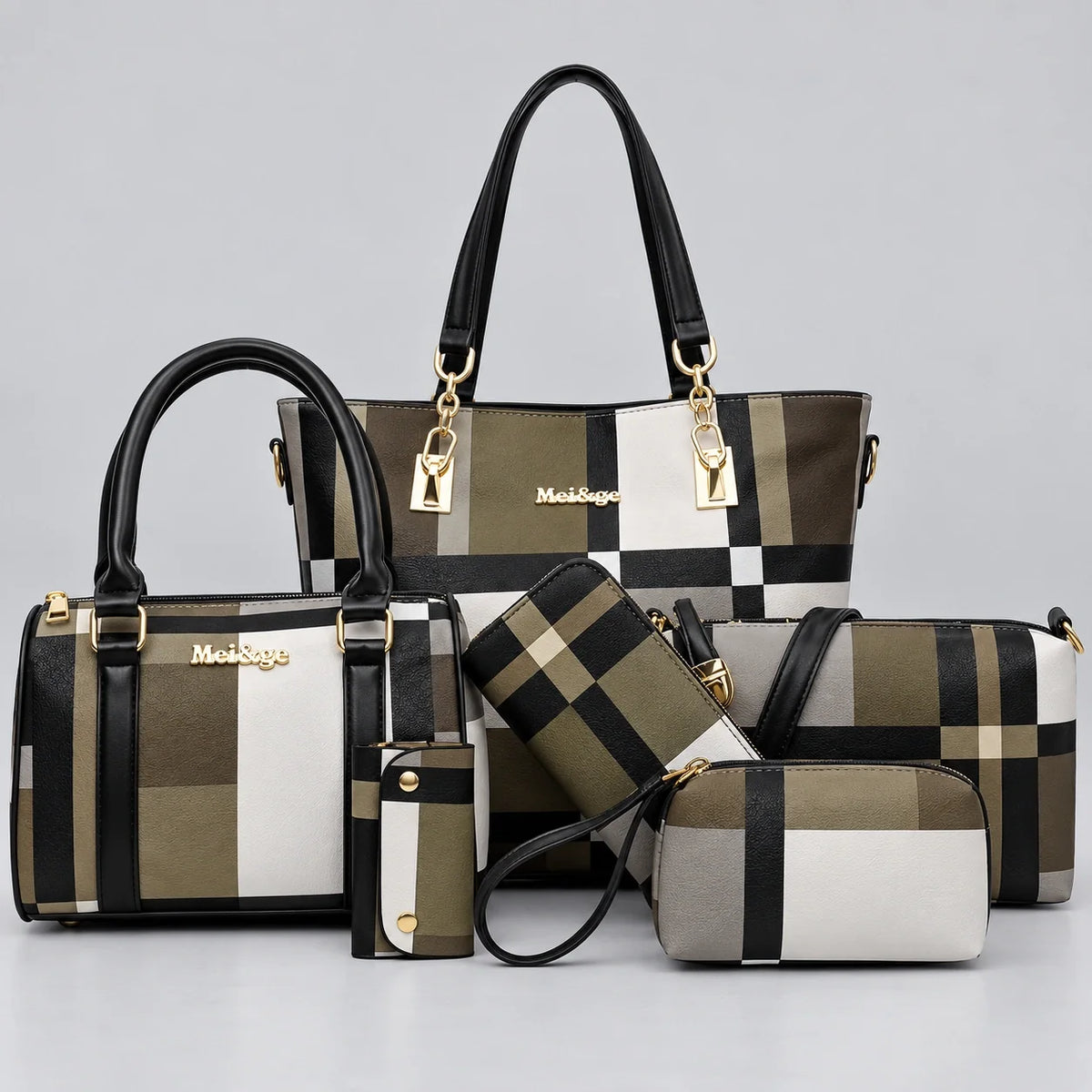 Élodie | 6-teiliges Damen-Handtaschen-Set – Shopper, Henkeltasche, Umhängetasche, Clutch & Geldbörse