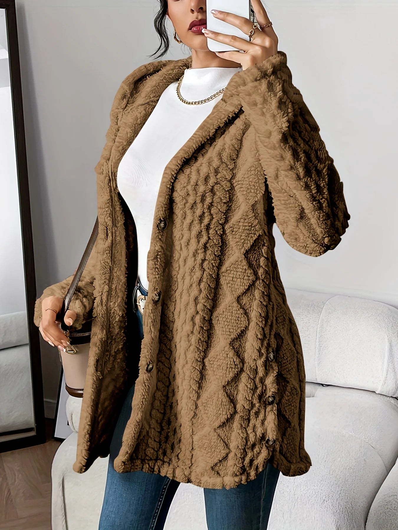 Fleece-Cardigan für Damen mit Kapuze – Louise
